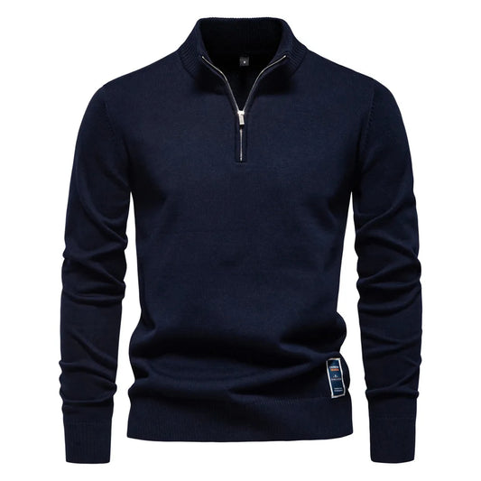 2025 Autumn Men's Sweat wear Warm Pullover Solid Color Half Zipper