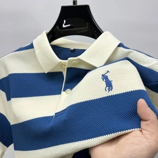 Summer Hot Striped Embroidered Polo Shirt Men's Short Sleeved Top