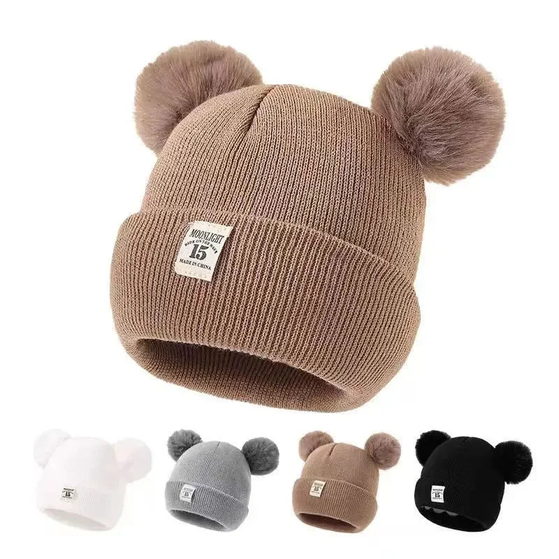 Solid Color Wool Knitted Bonnet Bebe Newborn Baby Hat Pompom Cute Winter Hat For Kids
