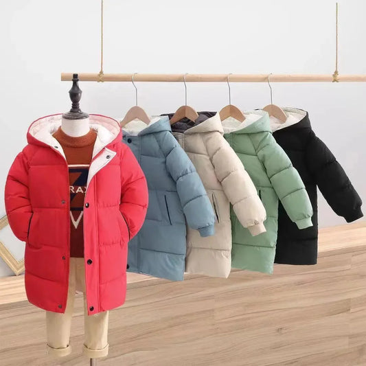 1pcs Boys Girls Cotton-Padded Coats Kids Long Down Autumn Winter Teen Cotton Clothes Outerwear