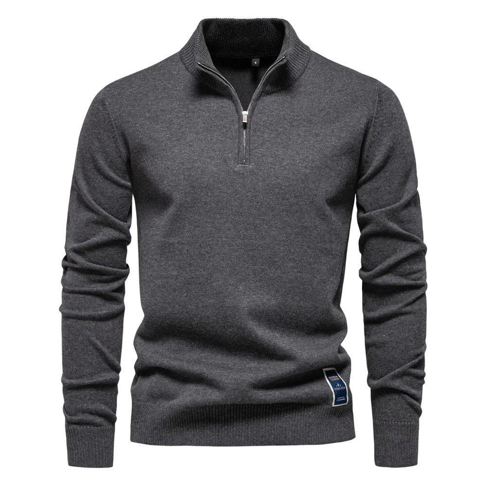 2025 Autumn Men's Sweat wear Warm Pullover Solid Color Half Zipper
