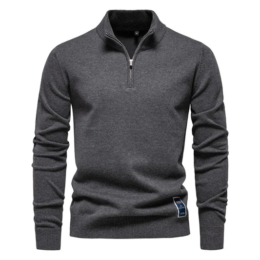 2025 Autumn Men's Sweat wear Warm Pullover Solid Color Half Zipper