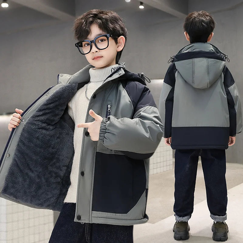 Children Winter Hood Outerwear Coats Clothes for Boy Warm Parka Jacket Korean Fashion Kids High Quality Teen Warm Thicken Outfit