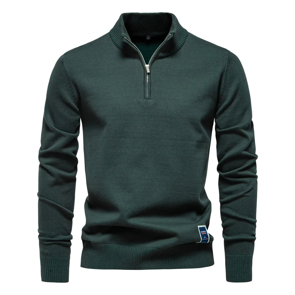2025 Autumn Men's Sweat wear Warm Pullover Solid Color Half Zipper