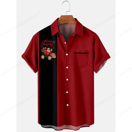 Santa Claus Hawaiian Shirt Pocket Christmas Elegant Print Shirt Men Women
