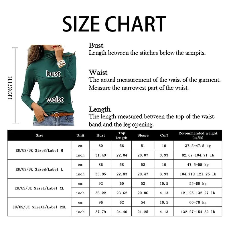 Winter Solid Color High Neck Long Sleeved T-shirt for Women with Added Plush Bottom