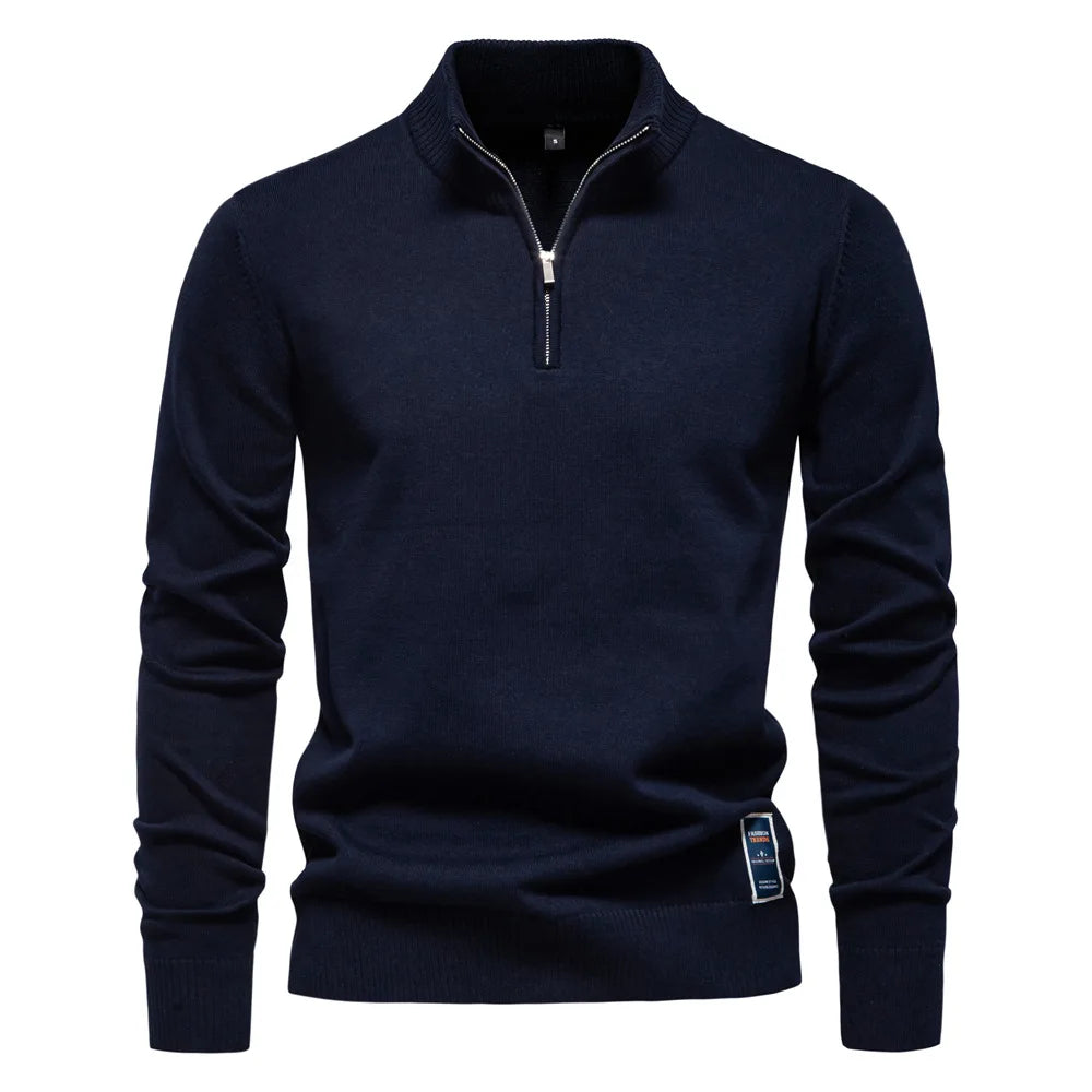 2025 Autumn Men's Sweat wear Warm Pullover Solid Color Half Zipper