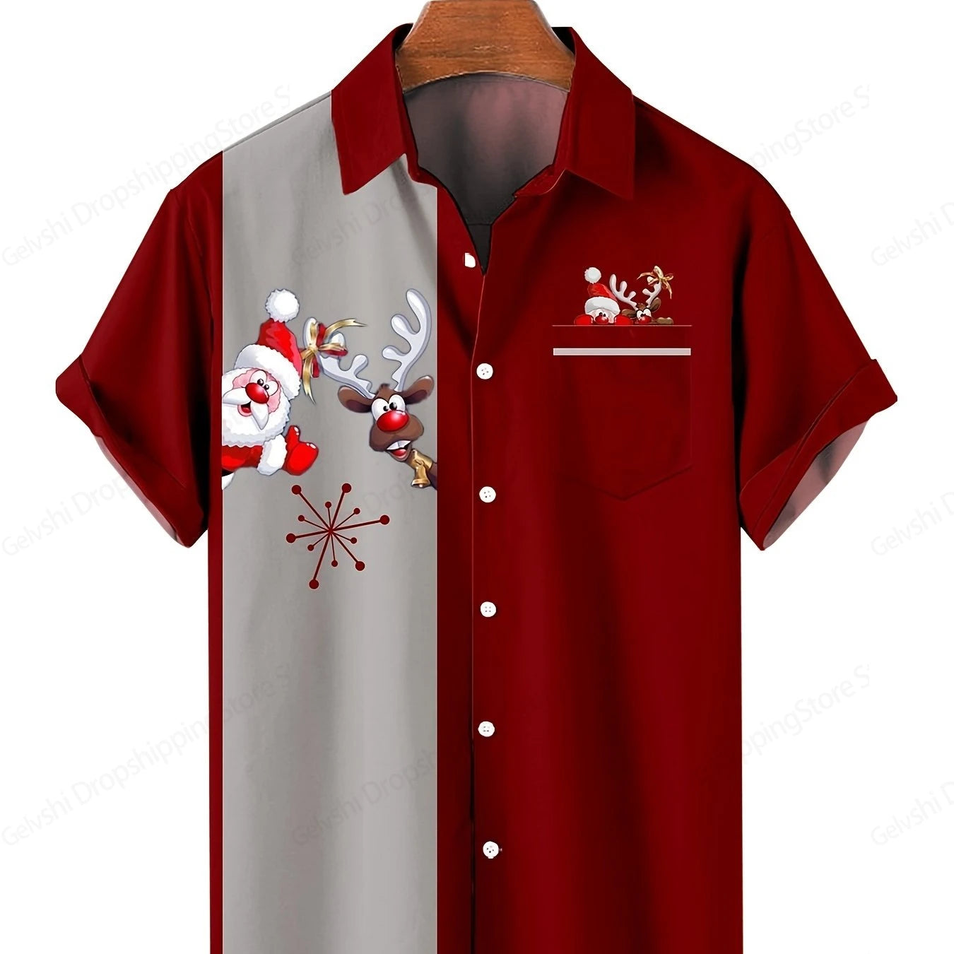 Santa Claus Hawaiian Shirt Pocket Christmas Elegant Print Shirt Men Women