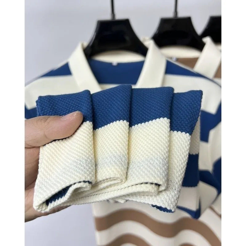 Summer Hot Striped Embroidered Polo Shirt Men's Short Sleeved Top