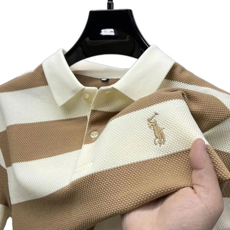 Summer Hot Striped Embroidered Polo Shirt Men's Short Sleeved Top