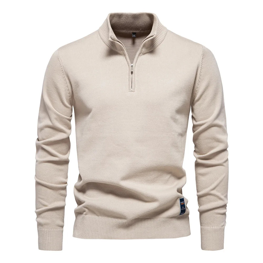 2025 Autumn Men's Sweat wear Warm Pullover Solid Color Half Zipper