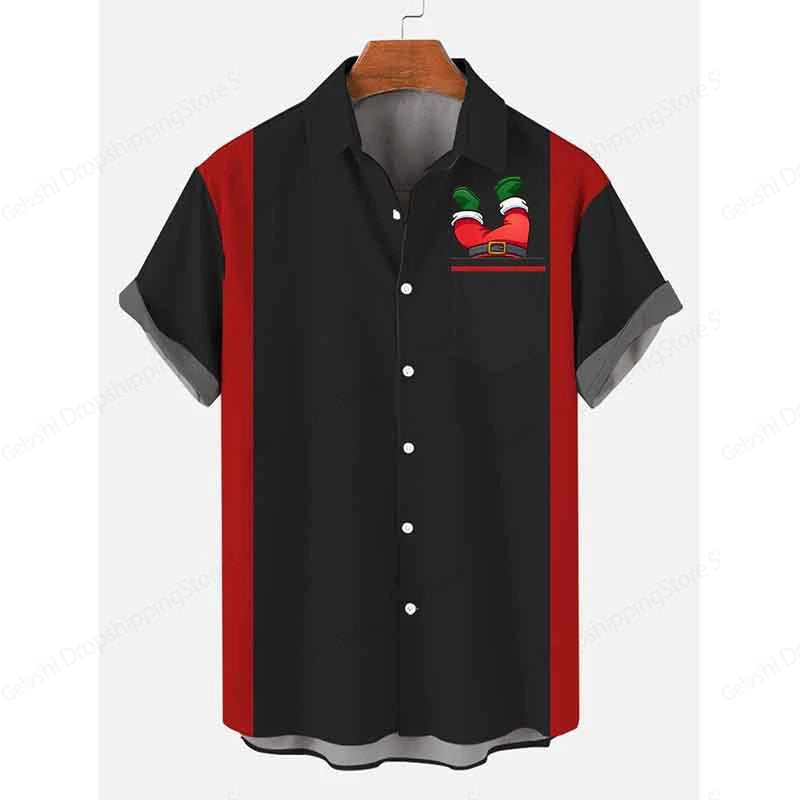 Santa Claus Hawaiian Shirt Pocket Christmas Elegant Print Shirt Men Women
