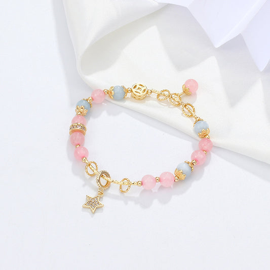 Crystal Female Recruit Peach Pollen Crystal Bracelet With Stars Wearing